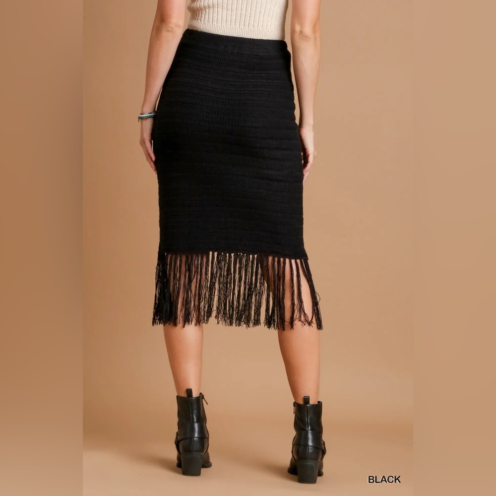 Umgee Black Fringe Crochet Skirt with Frey Hem - Picture 5 of 5